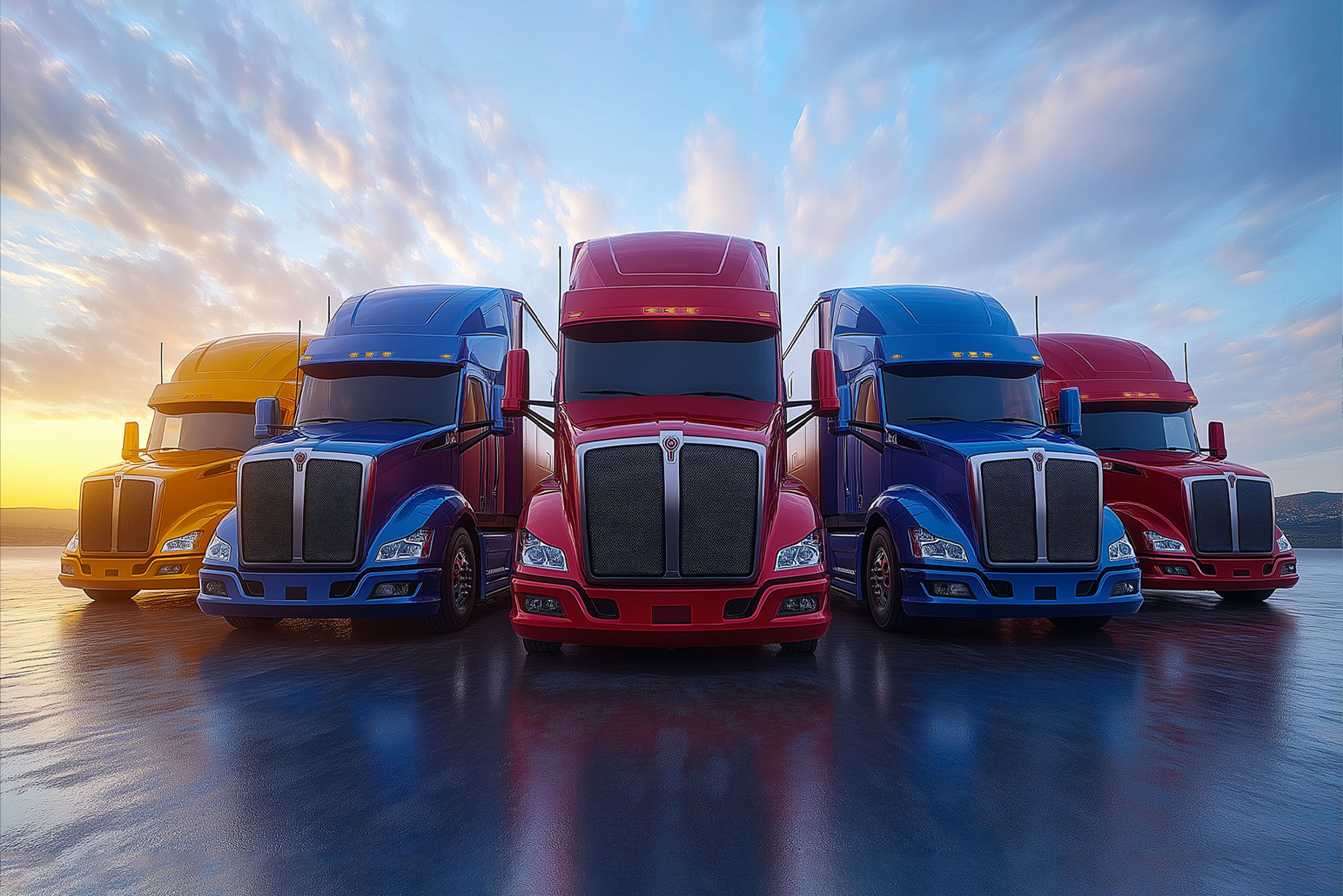 row of GlobalPath Logistics trucks